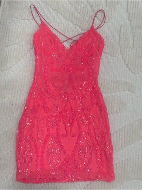Windsor Neon Pink Sequin Mesh Dress